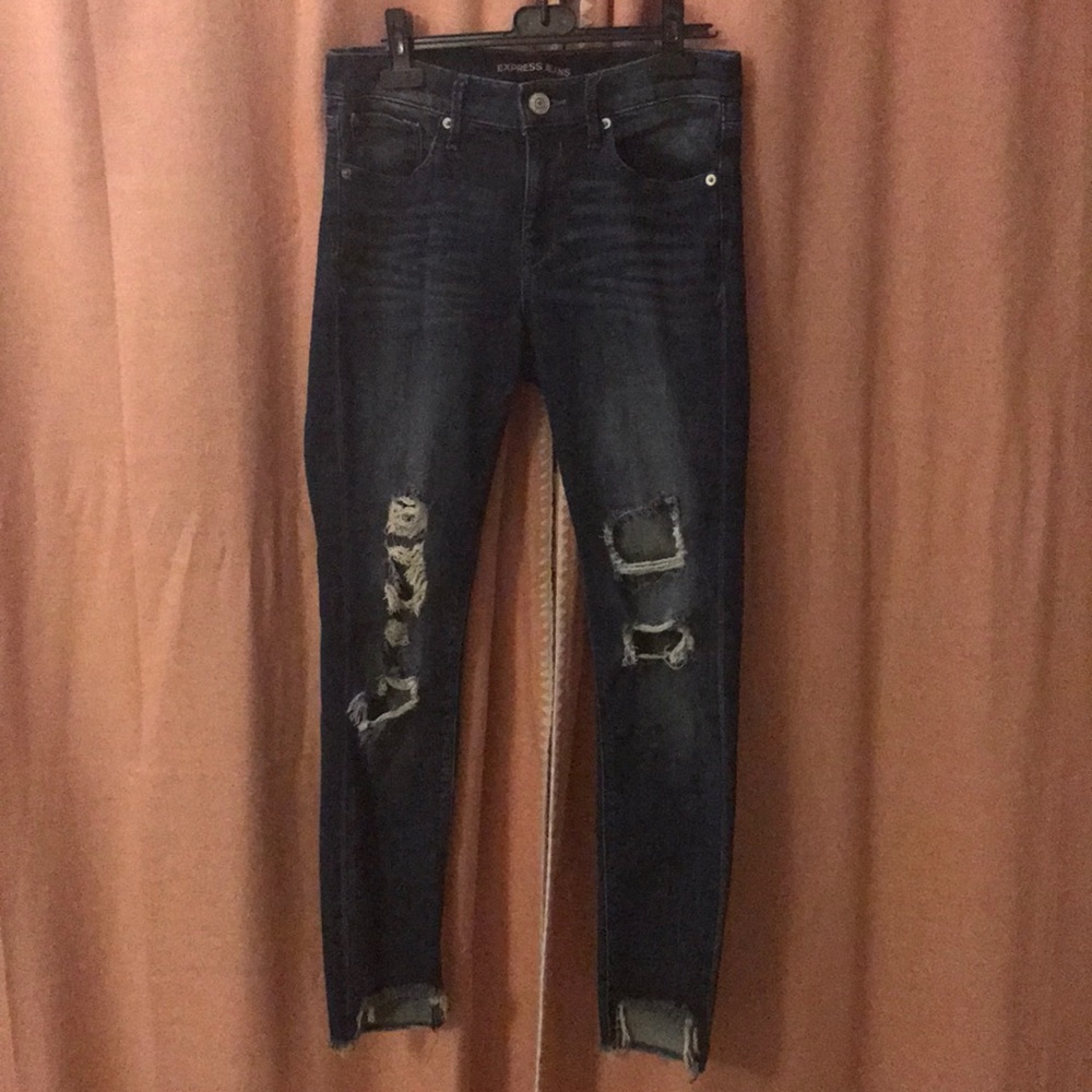 Express dark wash ripped jeans